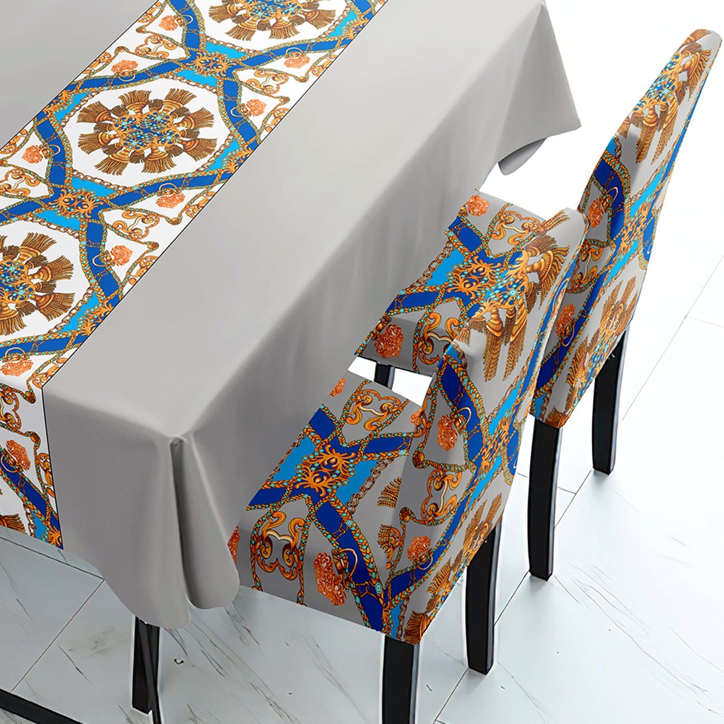 Grey Rangoli Chair & Table Cover