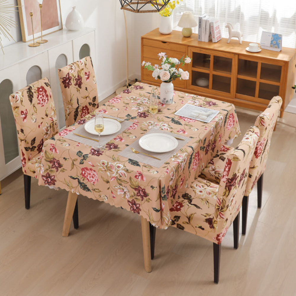 Floral Beige Chair & Table Cover