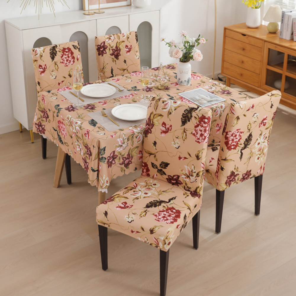 Floral Beige Chair & Table Cover