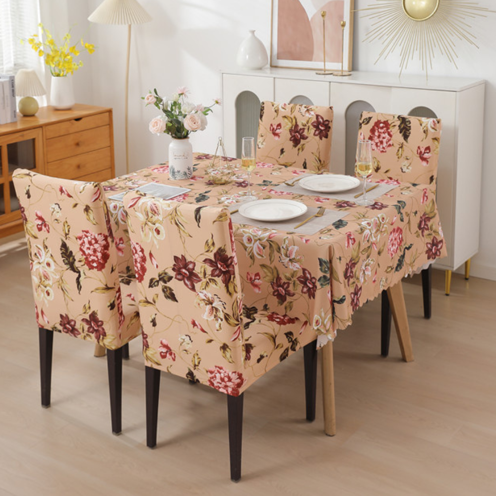 Floral Beige Chair & Table Cover