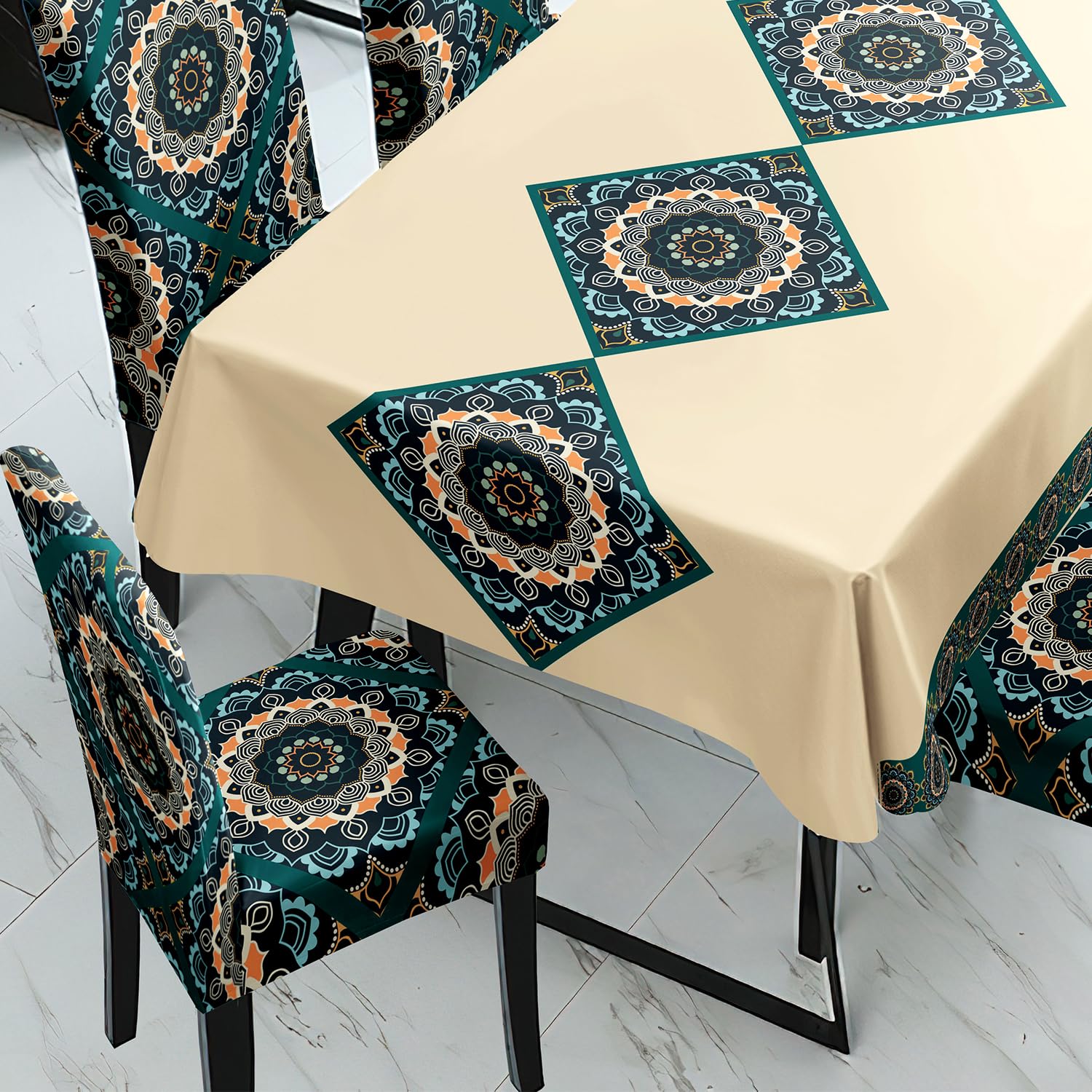 Cream Rangoli Chair & Table Cover