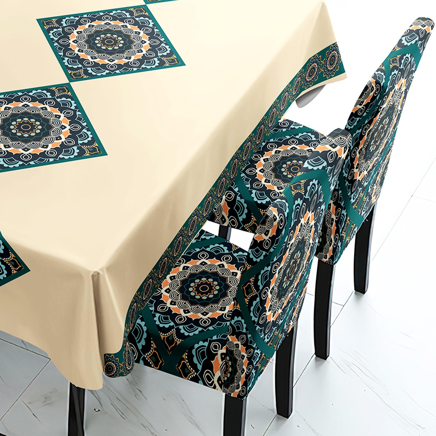 Cream Rangoli Chair & Table Cover