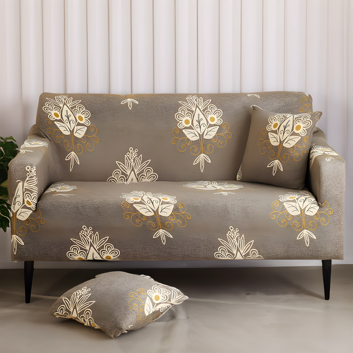 Beige Brocade  Elastic Sofa Slipcovers