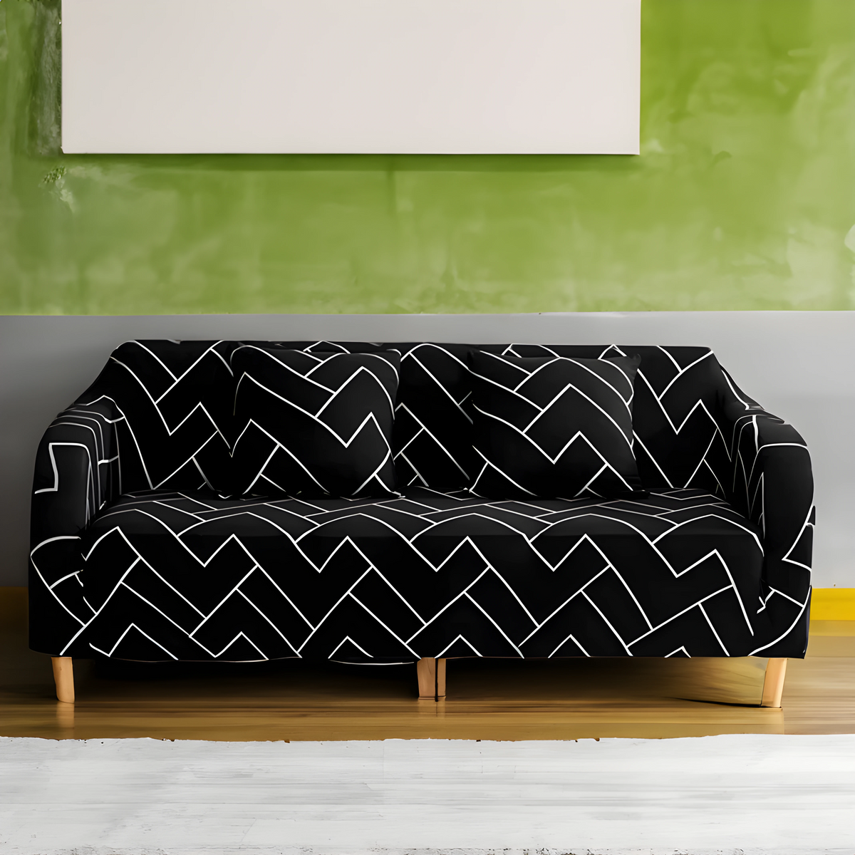 Black Herringbone Elastic Sofa Slipcovers