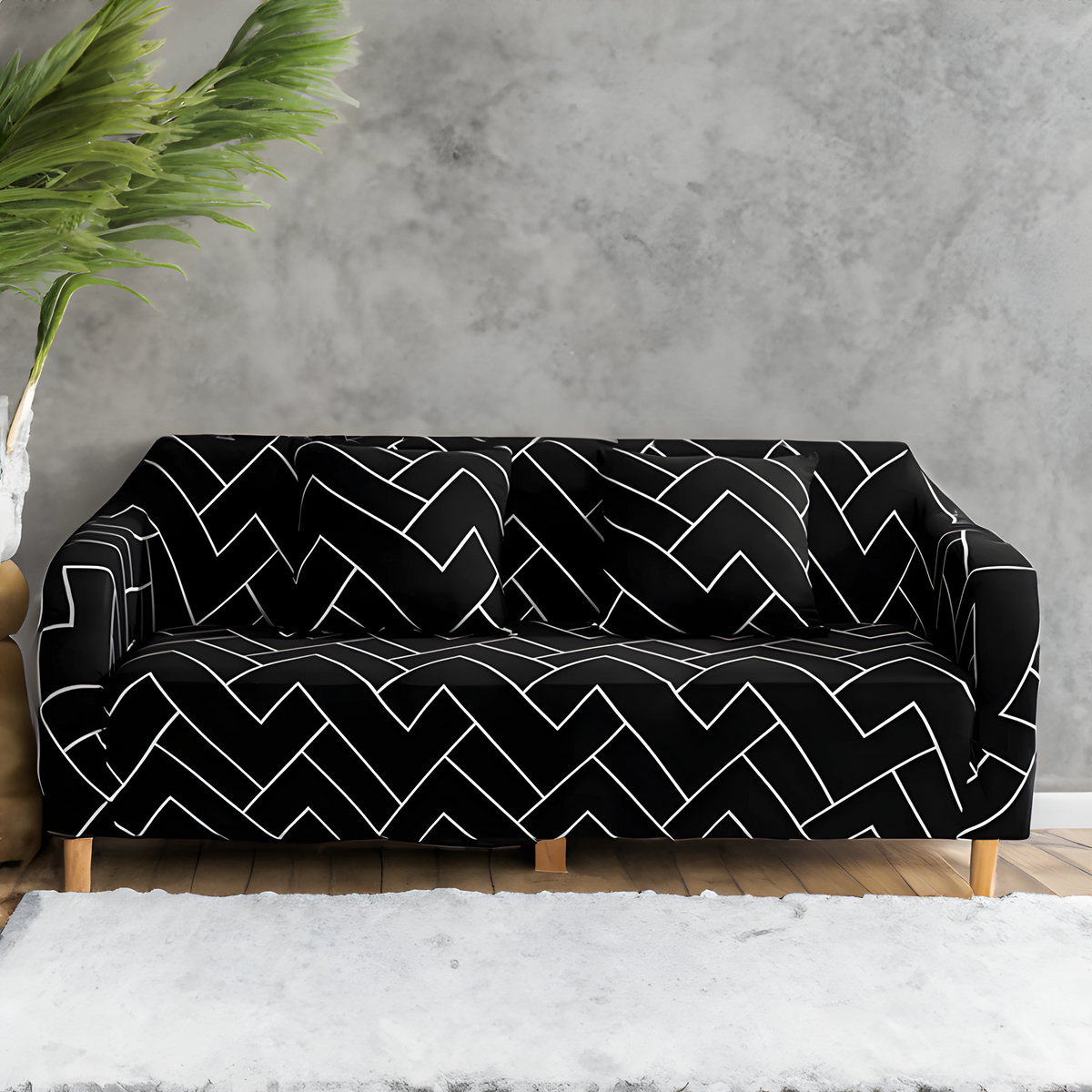 Black Herringbone Elastic Sofa Slipcovers