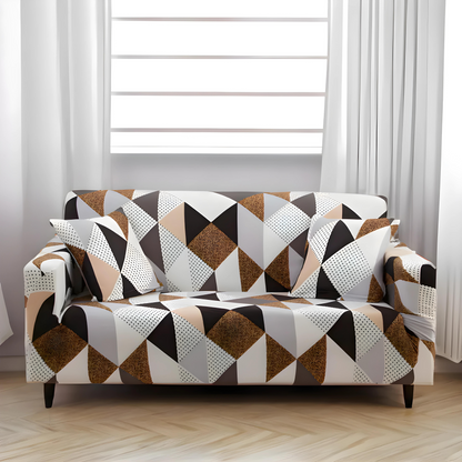 Geometric Brown Elastic Sofa Slipcovers