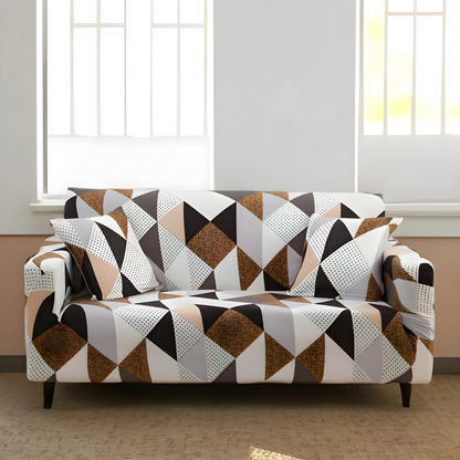 Geometric Brown Elastic Sofa Slipcovers