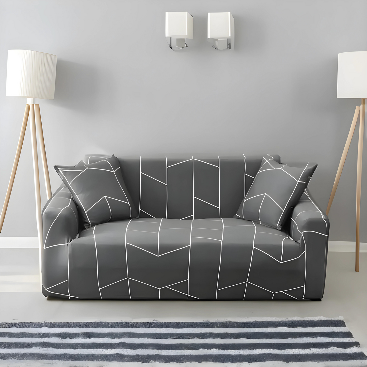 Hexa Grey Elastic Sofa Slipcovers