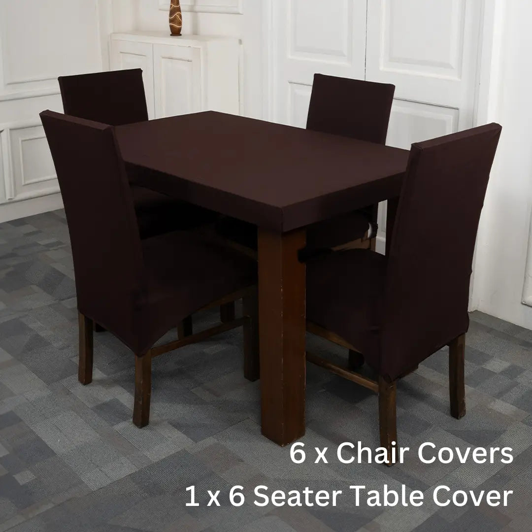  Brown Solid Elastic Chair & Table Cover