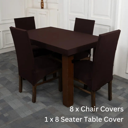  Brown Solid Elastic Chair & Table Cover Set