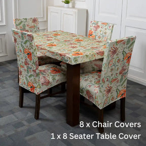 Tropical Flower Elastic 8 Seater Chair And Table Cover